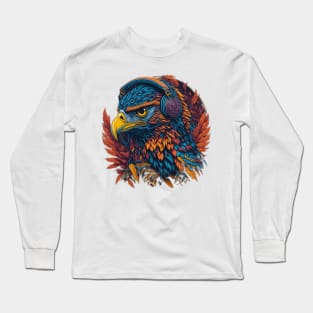 Digital AI Art Hawk Animal Wearing Headphones Long Sleeve T-Shirt